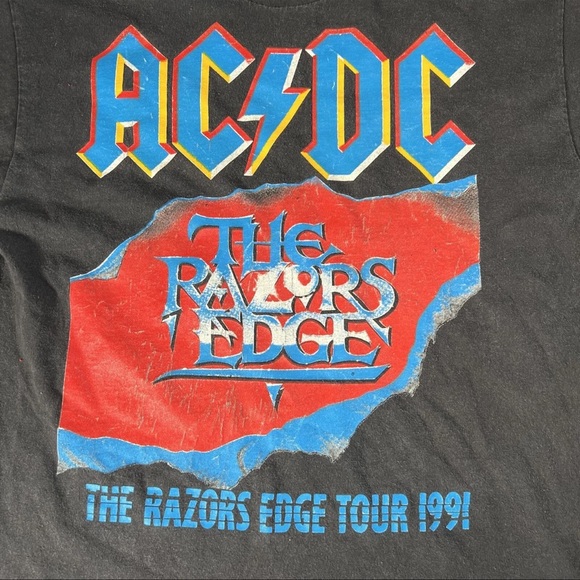 Vintage 1991 AC/DC The Razors Edge Tour T-Shirt Size Large Single Stitch - Picture 2 of 8